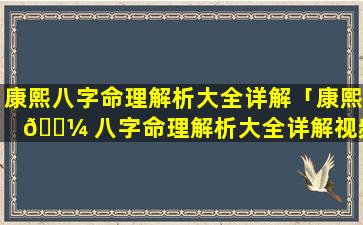 康熙八字命理解析大全详解「康熙 🐼 八字命理解析大全详解视频」